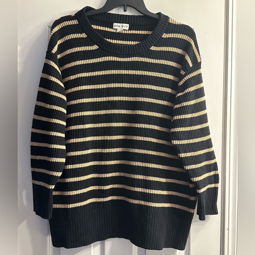 Black and Cream Striped Women's Plus Sweater